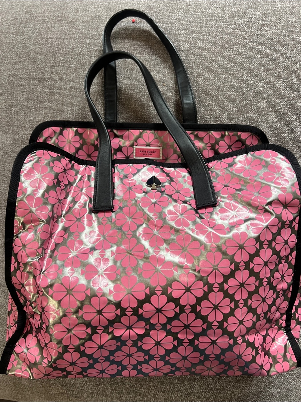 kate spade Pink Floral Tote with Black Trim